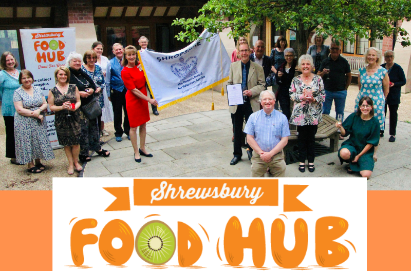 HM Lord-Lieutenant Anna Turner presenting the Shrewsbury Food Hub with the Queens Award for Voluntary Service