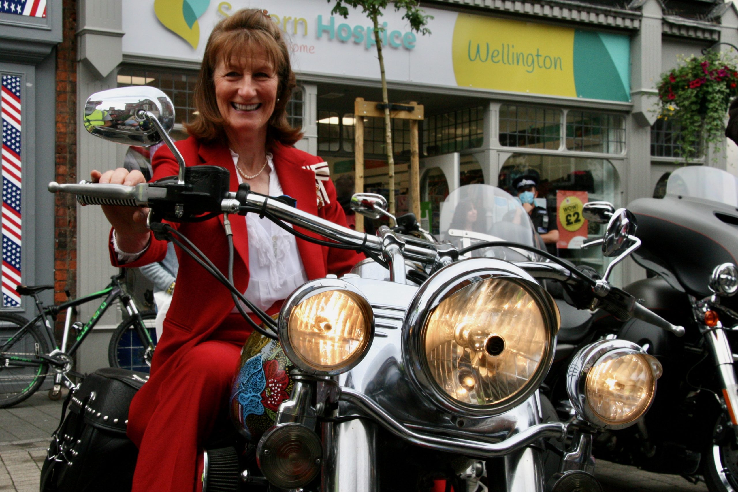 HM Lord-Lieutenant of Shropshire Anna Turner with members of the Wolverhampton Harley Davidson Chapter