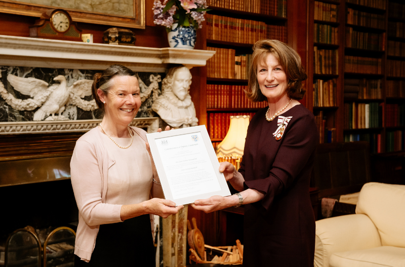 HM Lord-Lieutenant of Shropshire presenting Deputy-Lieutenant Claire Brentnall with her commission