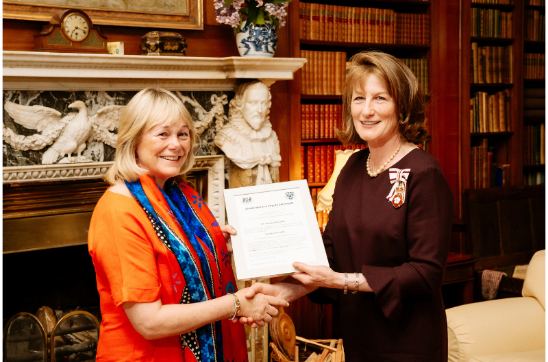 HM Lord-Lieutenant of Shropshire presenting Deputy-Lieutenant Veronica Lillis with her commission