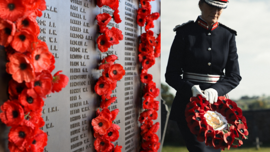 Lord-Lieutenant of Shropshire, Anna Turner laying a wreath at Remembrance day