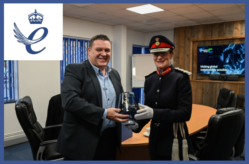 HM Lord-Lieutenant of Shropshire presenting the CEO of Reconomy Ltd with the Queen's Award for Enterprise