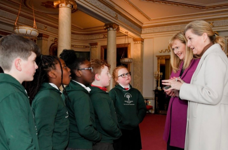 Countess of Wessex together with pupils of Grange Park Primary School receive Young Forester Award