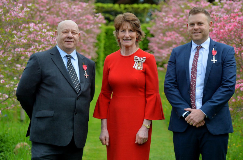 Shropshire's Lord Lieutenant Anna Turner with Glen Perkins and Gareth Smith who have both received MBEs