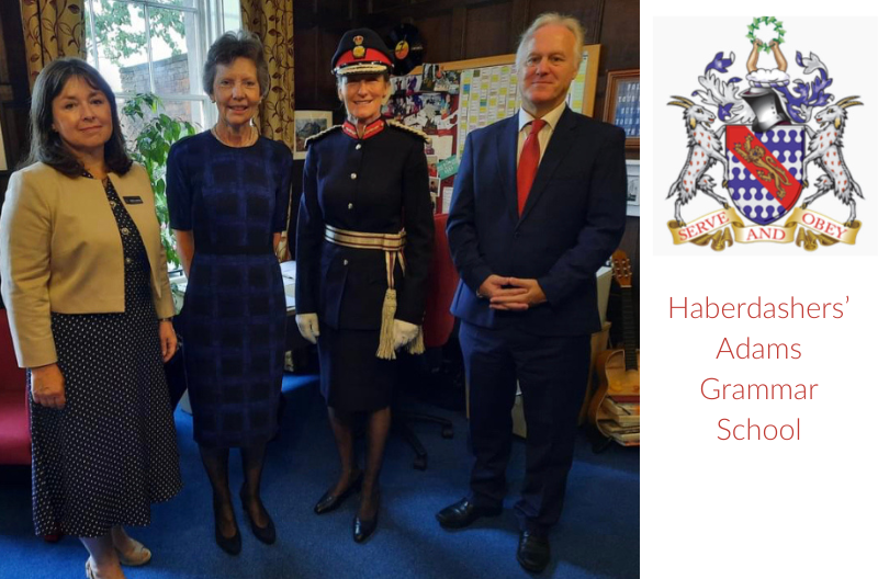 Lord Lieutenant of Shropshire presenting prizes at Haberdashers' Adams Grammar School