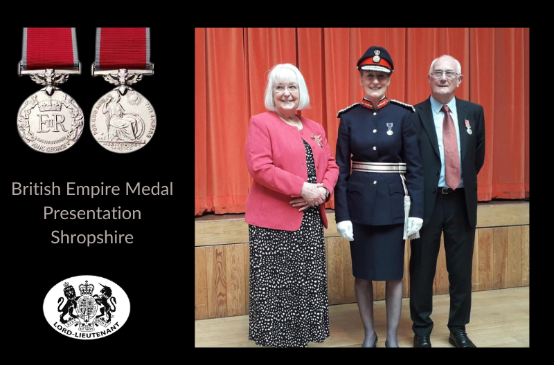 Lord-Lieutenant of Shropshire Anna Turner presents Pauline Dee & Graham Furberwith their BEM's