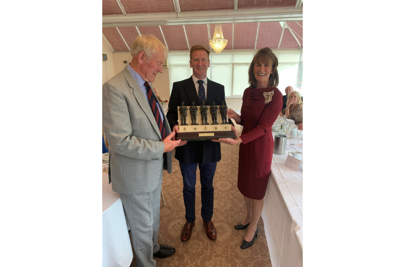 Clive Blakeway receives a statue of the Guards Memorial, Horse Guards as he retires from Branch Chairman (since 2000) and the Branch Secretary (since 2004) for the Shropshire Branch of the Coldstream Guards Association. He is presented by the President Lt Col Tom Radcliffe and Lord-Lieutenant Anna Turner JP