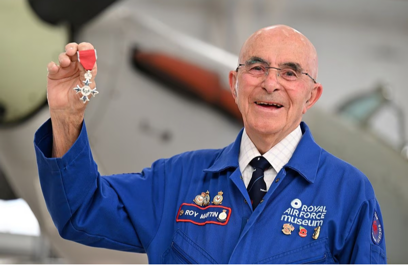 RAF Museum Volunteer Roy Martin with his MBE. Photo Bob Greaves photography